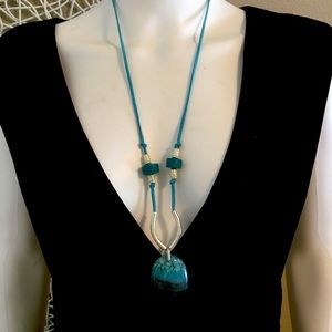 Handmade Black and Turquoise Agate Pendant Necklace